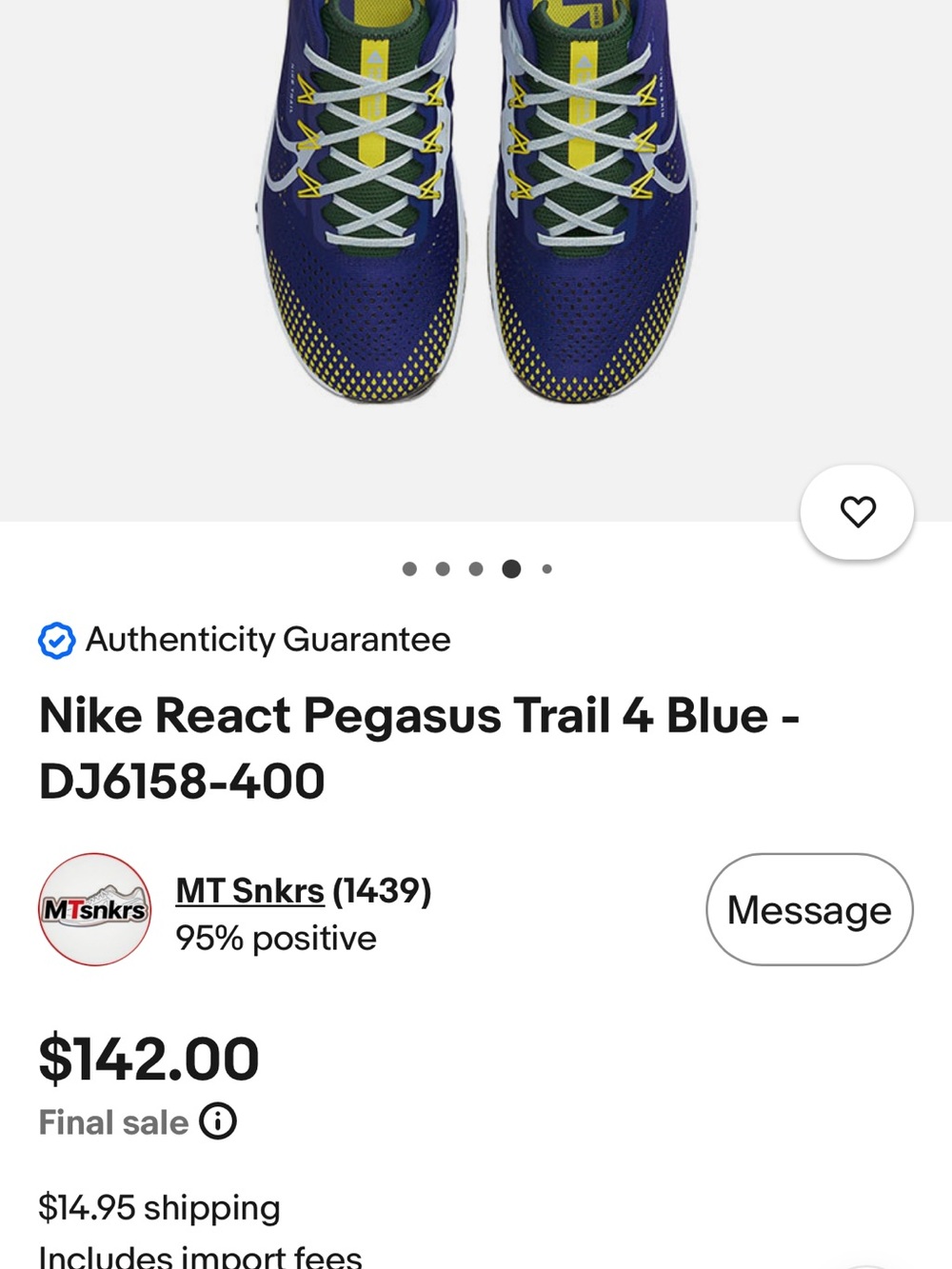 Nike React Pegasus Trail 4 Men’s Size 10 Blue Yellow DJ6158-400 - Picture 16 of 16